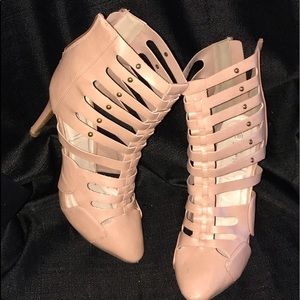 Light pink heeled boots
